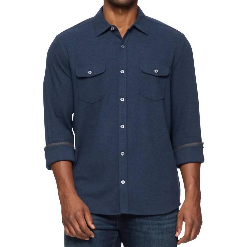 NEW FLAGS & ANTHEM hero twill knit flannel shirt in navy